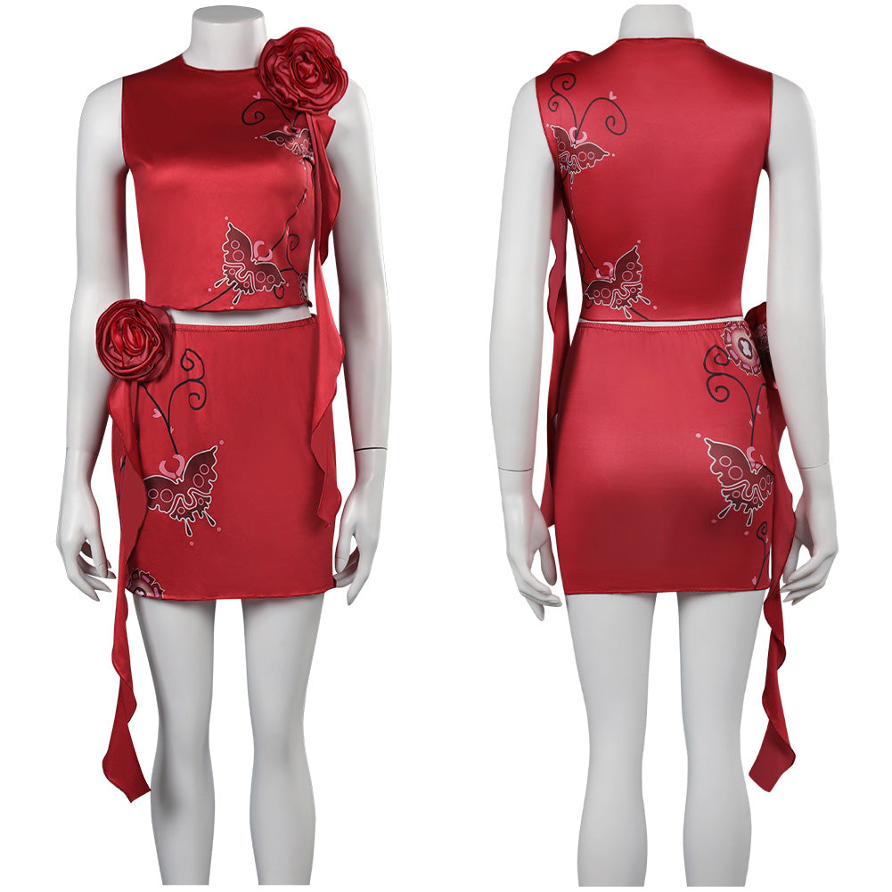 Resident Evil 4 Ada Wong Cosplay Costume Embroidered Cheongsam Style Red  Dress