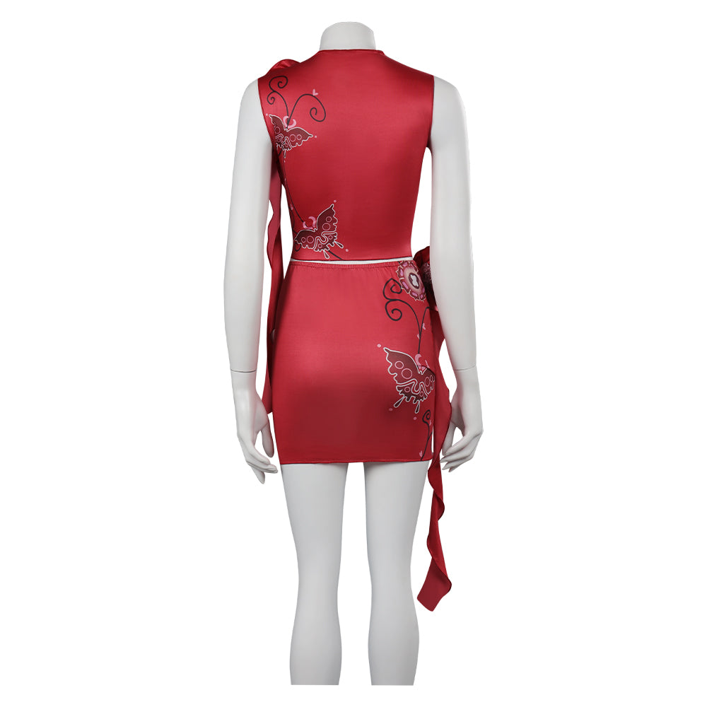 Resident Evil 4 Ada Wong Cosplay Costume Embroidered Cheongsam Style Red  Dress
