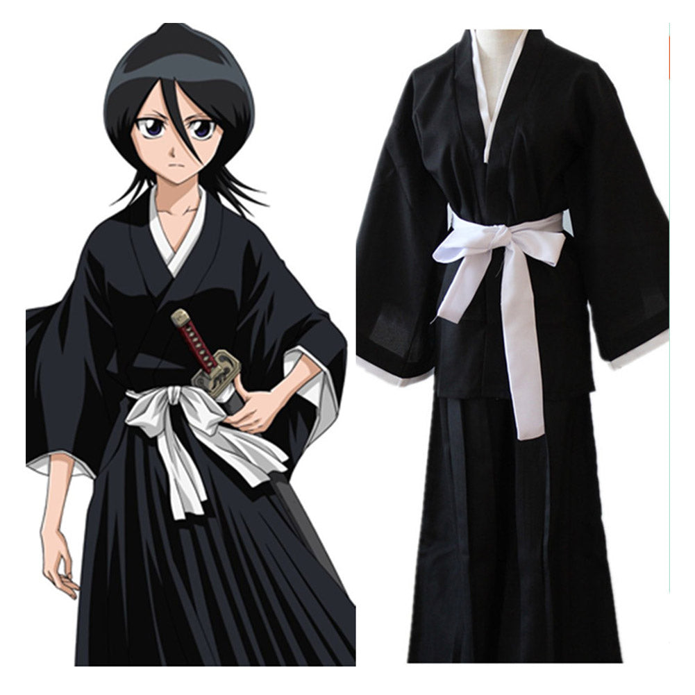 Anime Bleach Kuchiki Rukia Cosplay Costume Japanese Kimono Outfit Blac ...