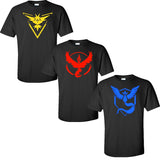 Pokemon Go Logo Team Valor/Instinct/Mystic Symbol Black T-Shirt Cosplay Costume