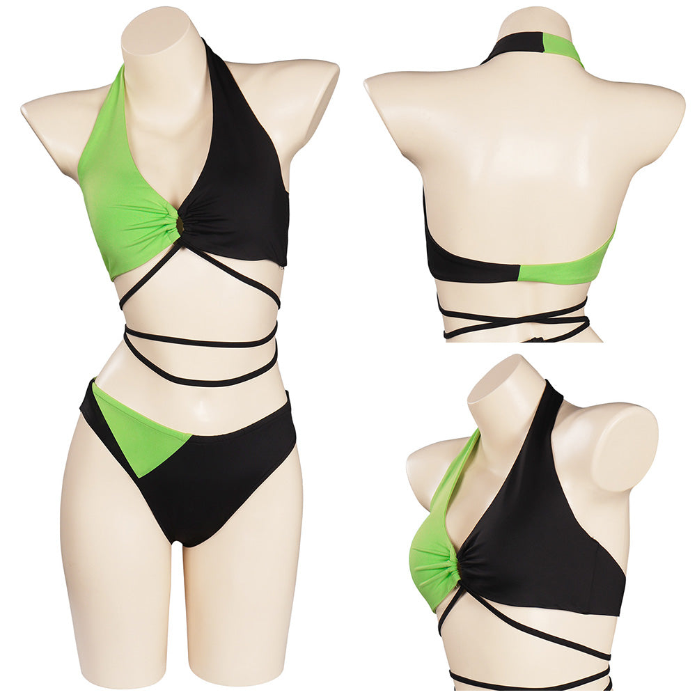 Kim Possible Shego Swimsuit Cosplay Costume Two-Piece Swimwear Outfits Halloween Carnival Suit