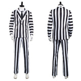 Beetlejuice Adam Halloween Carnival Costume Cosplay Costume Men Black and White Striped Suit Jacket Shirt Pants Outfits
