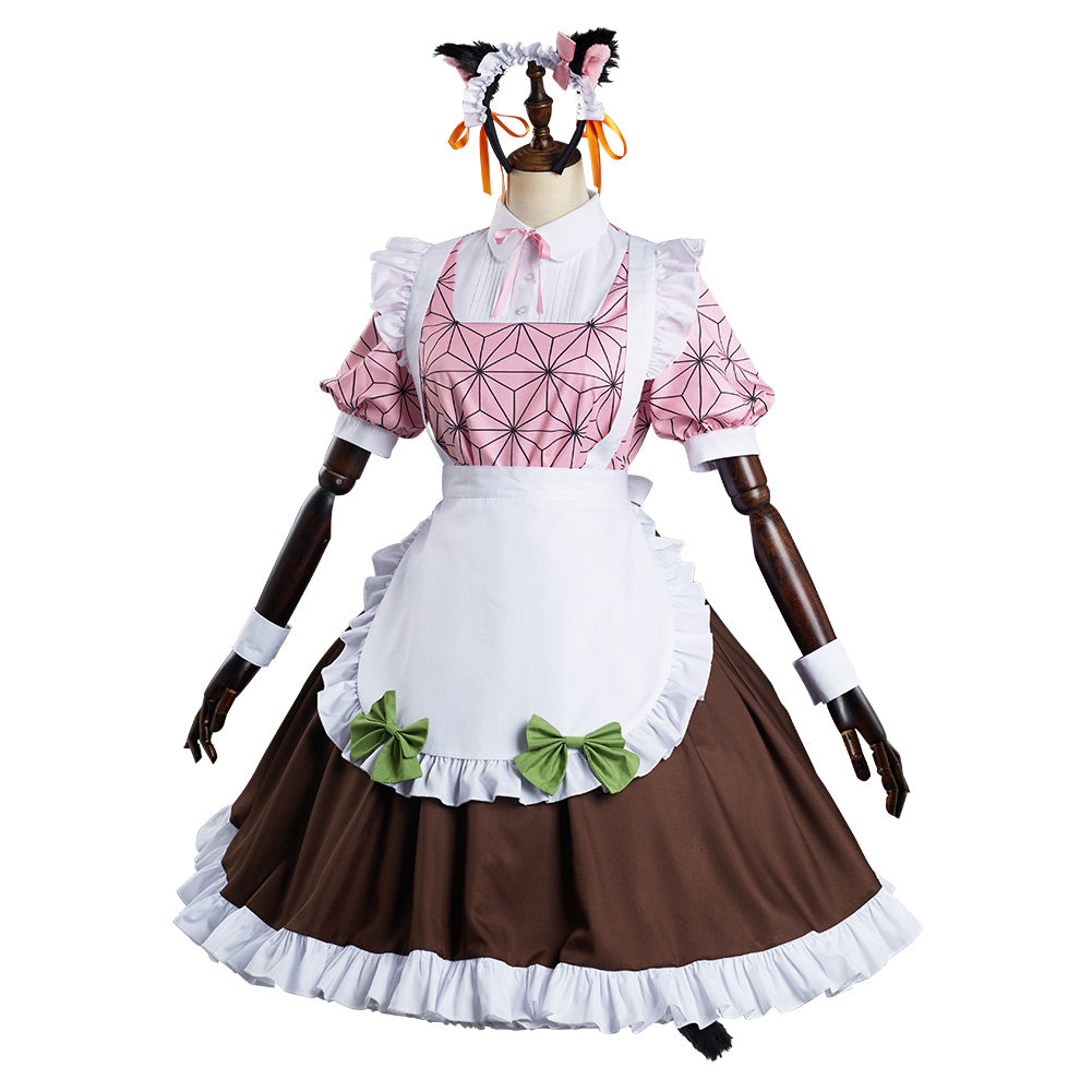 Demon Slayer Kamado Nezuko Halloween Carnival Suit Cosplay Costume Cat Ear Maid Lolita Dress Kimono Outfits Re-creation Design