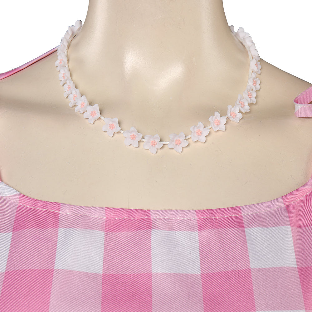 Kids Girls Margot Robbie Movie Dress Pink White Plaid A-line Dress