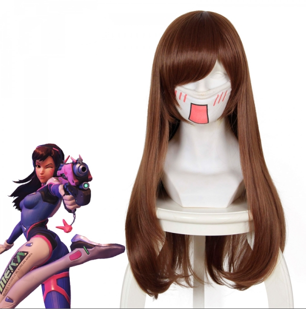 DVA Hana Song cosplay wig Overwatch OW cosplay wig Brown long hair
