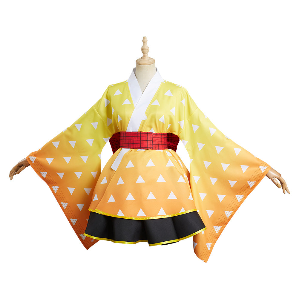 Demon Slayer Agatsuma Zenitsu Halloween Carnival Suit Cosplay Costume Kimono Lolita Dress Outfits