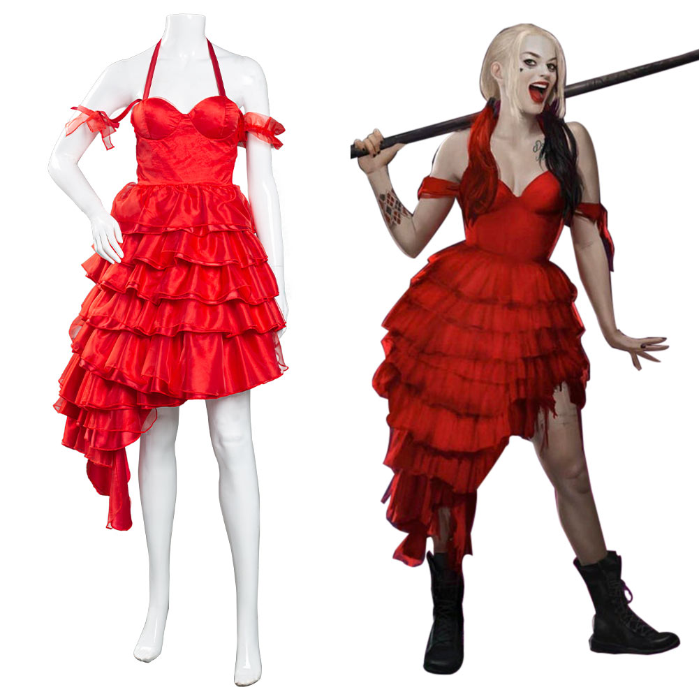 harley quinn red and black dress Harley Quinn Cosplay Costume Red and Black Jumpsuit Jester Suit Takerlama