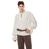Medieval Vikings Shirts Ruffled Victorian Pirate Cosplay Costume Lace Up Shirt Belt Outfits Halloween Carnival Suit