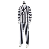 Beetlejuice Adam Halloween Carnival Costume Cosplay Costume Men Black and White Striped Suit Jacket Shirt Pants Outfits