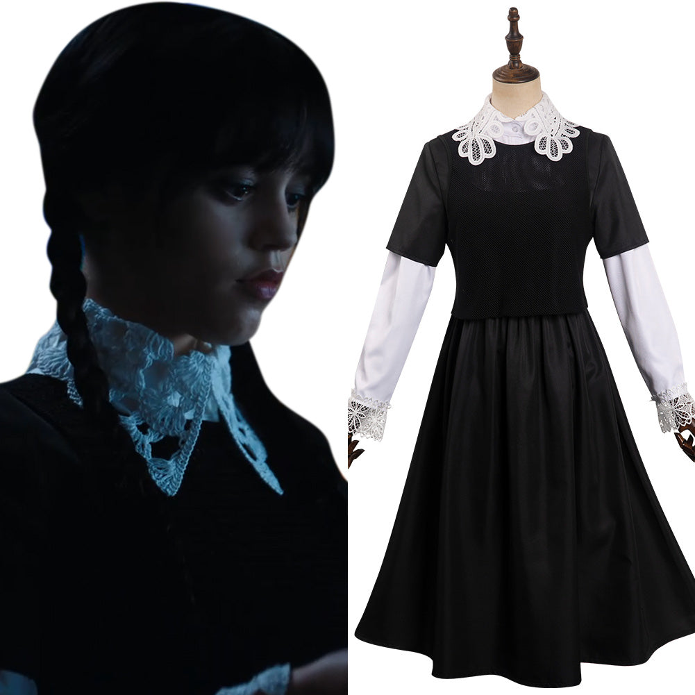 Wednesday Addams Cosplay Costume Women Black Dress Outfits Carnival Printed  Suit (150cm dress) - Walmart.com
