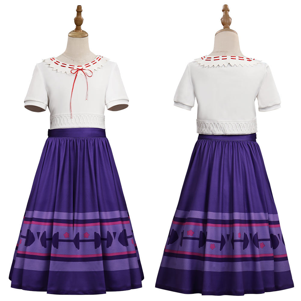 Kids Encanto Luisa Madrigal Halloween Carnival Suit Cosplay Costume T-shirt Skirt Outfits