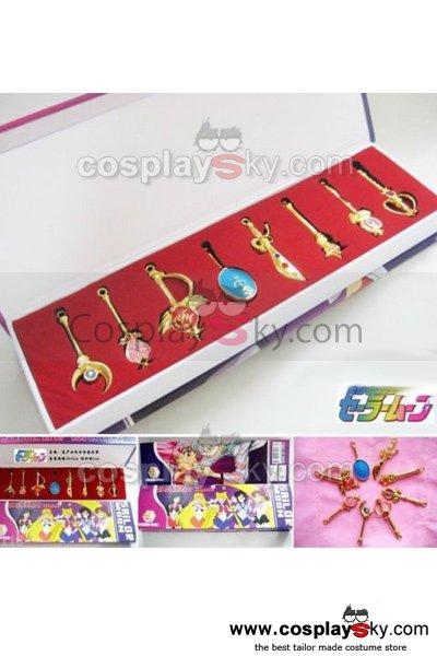 8pcs Sailor Moon Pretty Guardian Tsukino Usagi Keychain Necklace Pendant