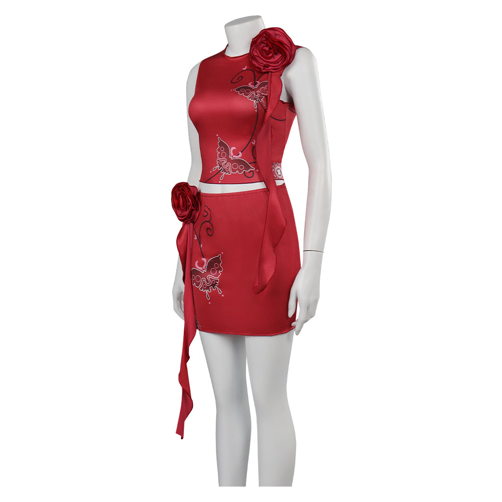 Resident Evil 4 Ada Wong Cosplay Costume Embroidered Cheongsam Style Red  Dress