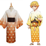 Demon Slayer Agatsuma Zenitsu Cosplay Costume Summer Kimono Outfits Halloween Carnival Suit