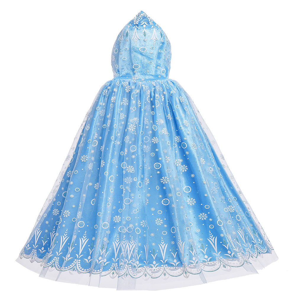 Kids Girls Frozen Princess Elsa Halloween Carnival Suit Cosplay Hooded Cloak Costume