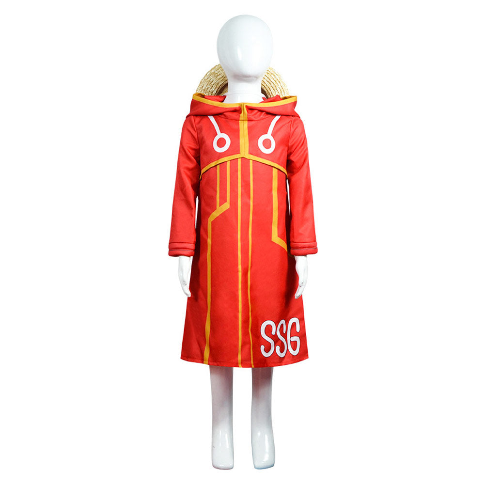 Anime One Piece Egghead Arc Luffy Kids Children Red Suit Cosplay Costume Outfits Halloween Carnival Suit