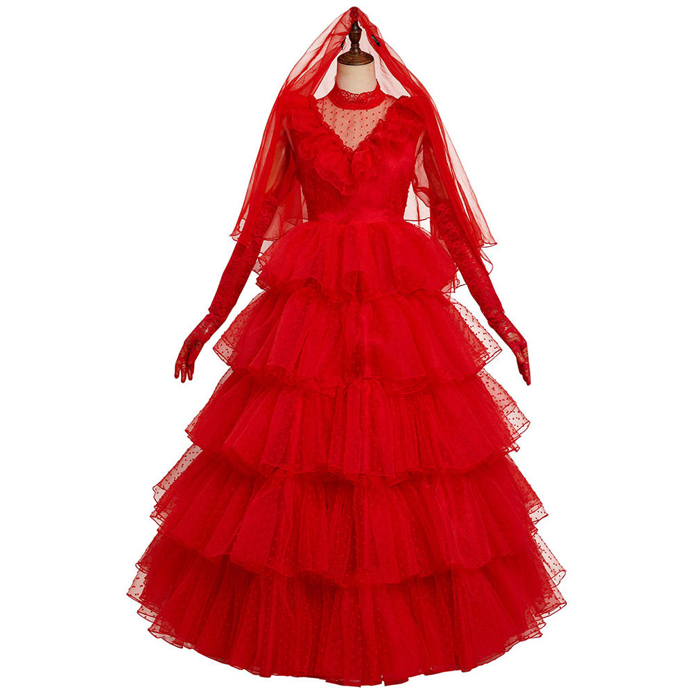 beetlejuice red wedding dress Beetlejuice Lydia Cosplay Costume Red Wedding Dress Outfits Halloween – TrendsinCosplay