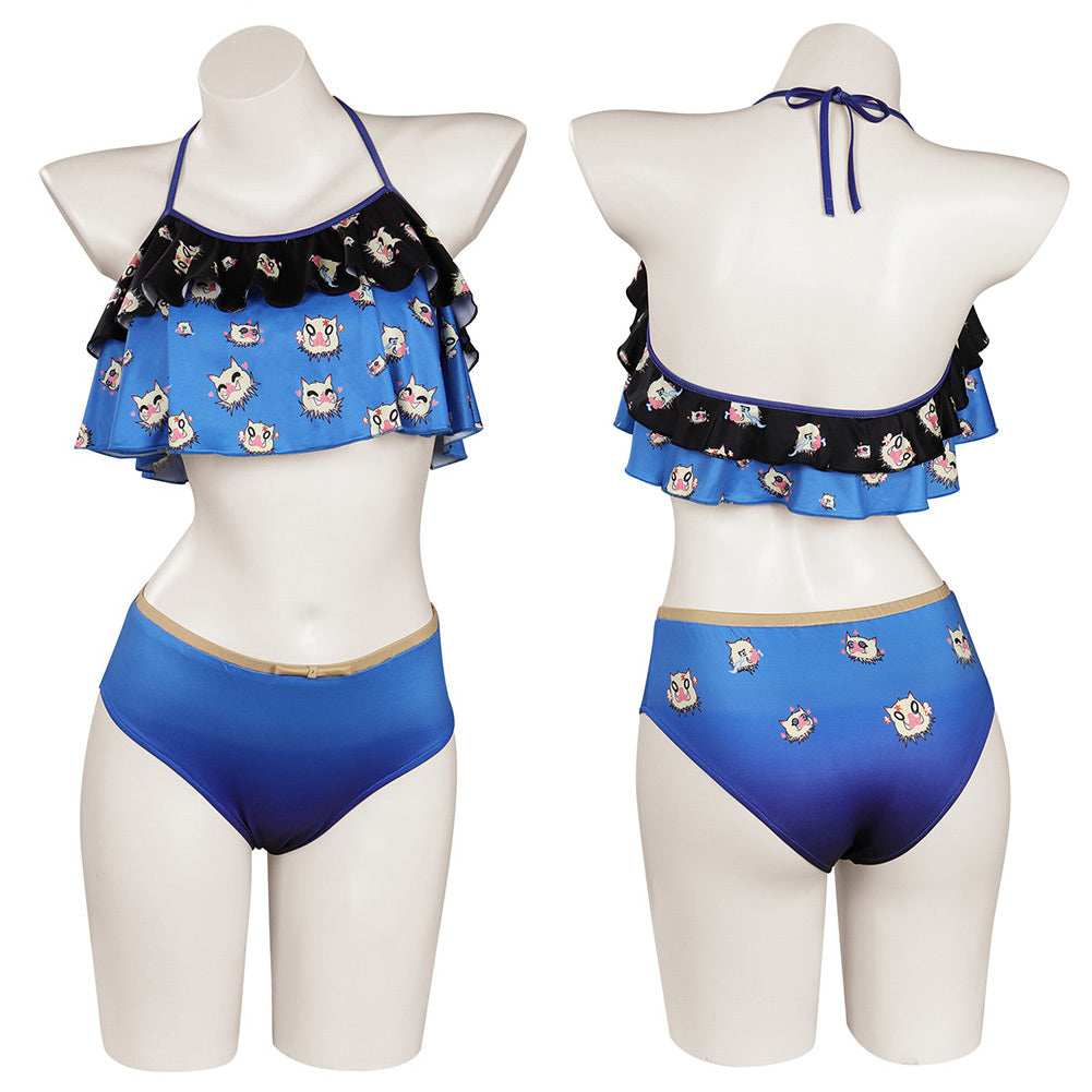 Demon Slayer Hashibira Inosuke Cosplay Costume Sexy Two-pieces Swimsuit Outfits Halloween Carnival Suit