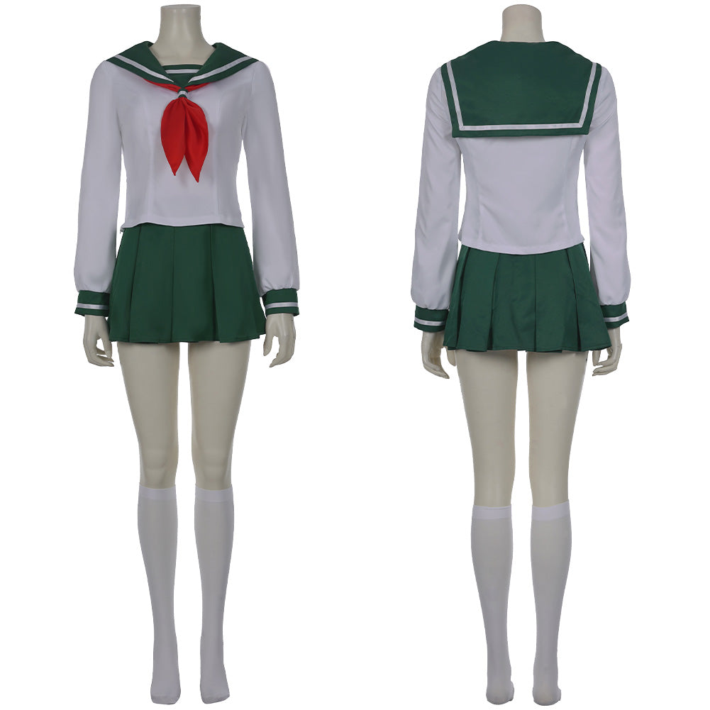 Anime InuYasha Kagome Higurashi Women Girls Uniform Skirt Outfit Cosplay Costume Halloween Carnival Costume