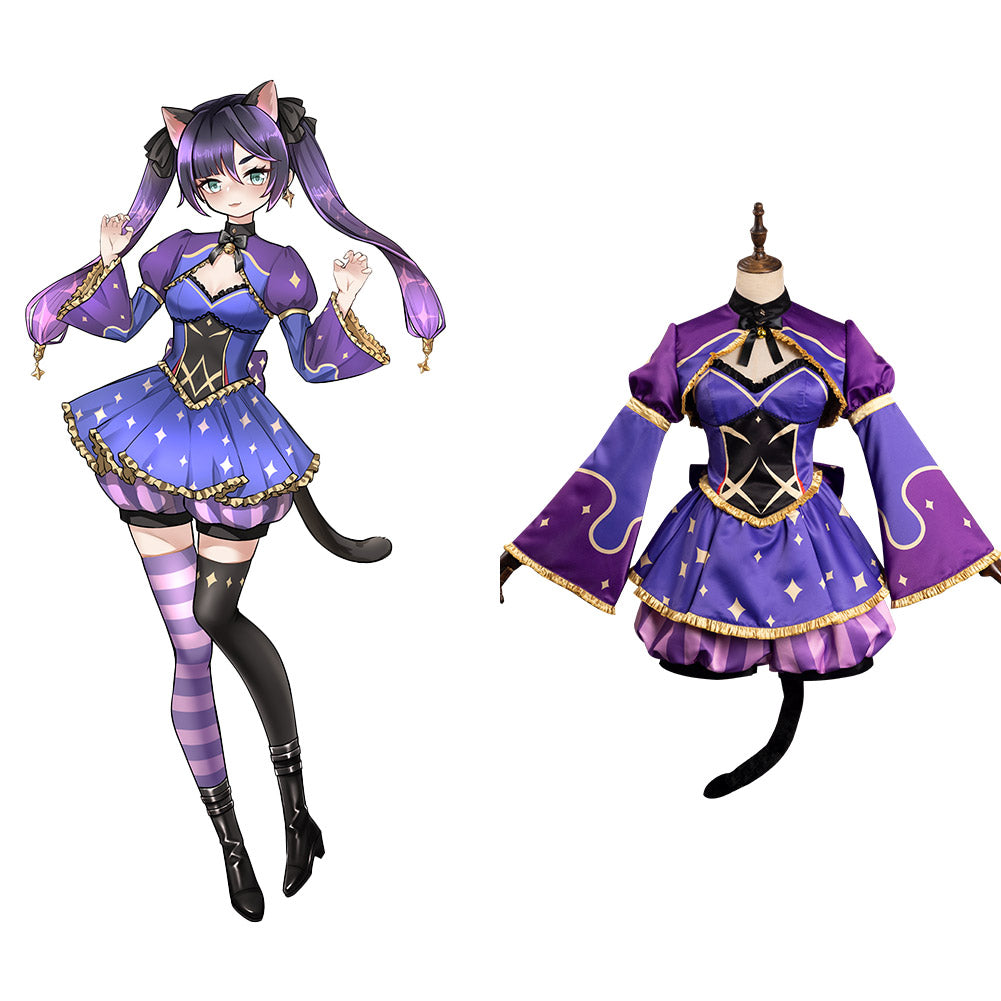 Genshin Impact Mona Alice in Wonderland Cosplay Costume Cheshire Cat Dress Outfits Halloween Carnival Suit
