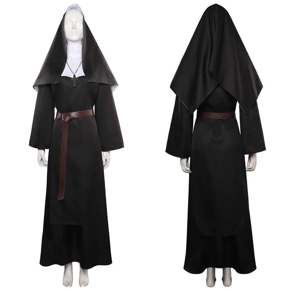 The Nun Black Women Long Dress Headband Necktie Full Set Outfits Halloween Carnival Party Suit