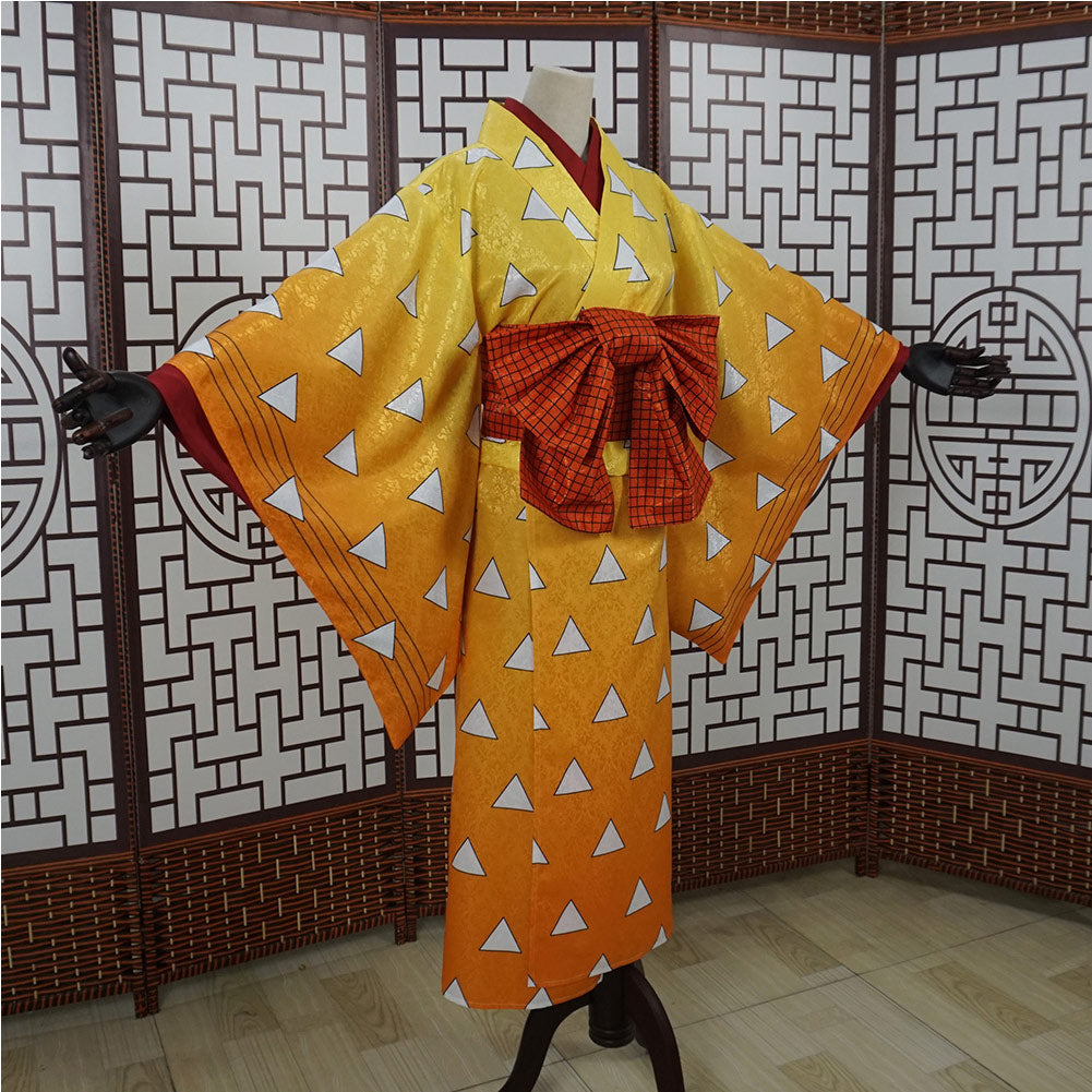 Demon Slayer Agatsuma Zenitsu Halloween Carnival Costume Cosplay Costume Women Kimono Outfits