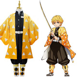 Anime Demon Slayer Kimetsu no Yaiba Agatsuma Zenitsu Cosplay Costume Kids Children Uniform Outfits