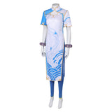 Game Street Fighter Chun Li Women Blue Combat Suit Cosplay Costume Outfits Halloween Carnival Suit