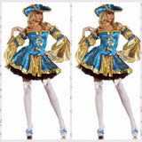 Halloween Sexy Blue Gold Pirate Luxury Adult Cosplay Costume