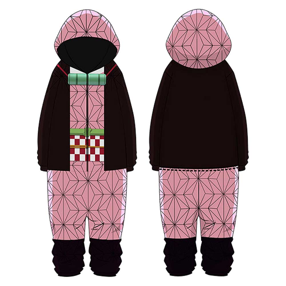 Kamado Nezuko Kids Children Pink and Black Pajamas Cosplay Costume Outfits Halloween Carnival Suit