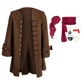 Movie Pirates of the Caribbean Jack Brown Coat Headscarf Belt Full Set Cosplay Costume Outfits Halloween Carnival Suit
