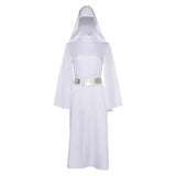 Movie Princess Leia Women White Dress Cosplay Costume Outfits Halloween Carnival Suit