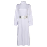 Movie Princess Leia Women White Dress Cosplay Costume Outfits Halloween Carnival Suit