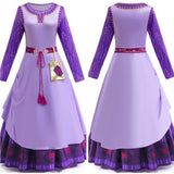 Movie Wish Asha Women Purple Dress Cosplay Costume Outfits Halloween Carnival Suit