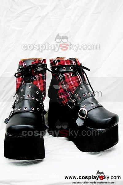 Punk Red Plaid Classical Boots A Version Custom-Made