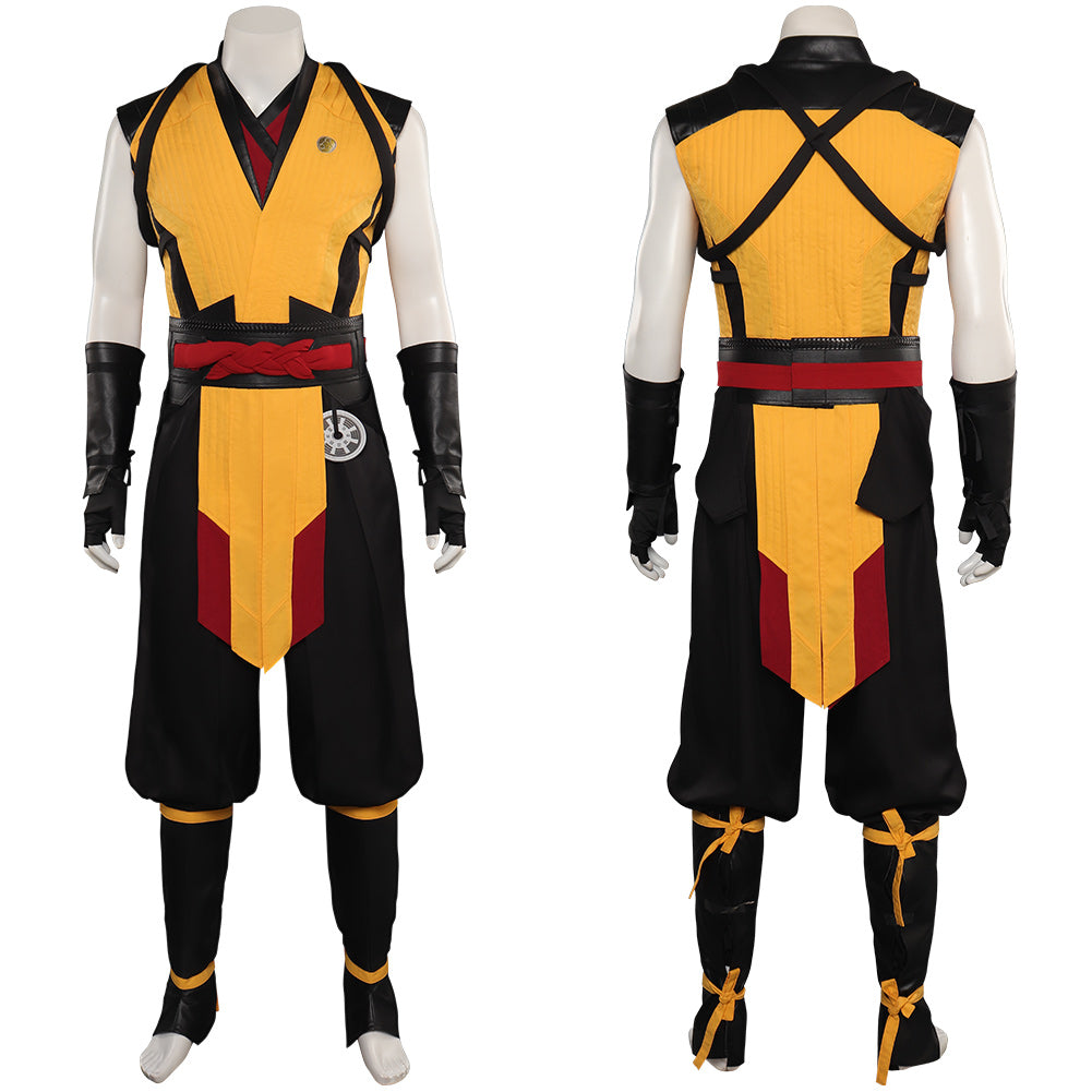Scorpion Mortal Kombat Men Vest Pants Belt Outfits Cosplay Costume Halloween Carnival Party Suit